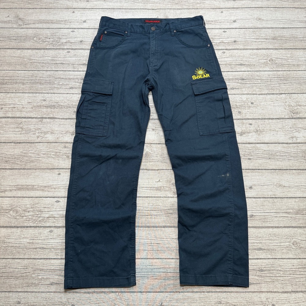Tough Duck Cargo Pants Men's 34x32 Navy Blue Duck Canvas Relaxed Fit Workwear